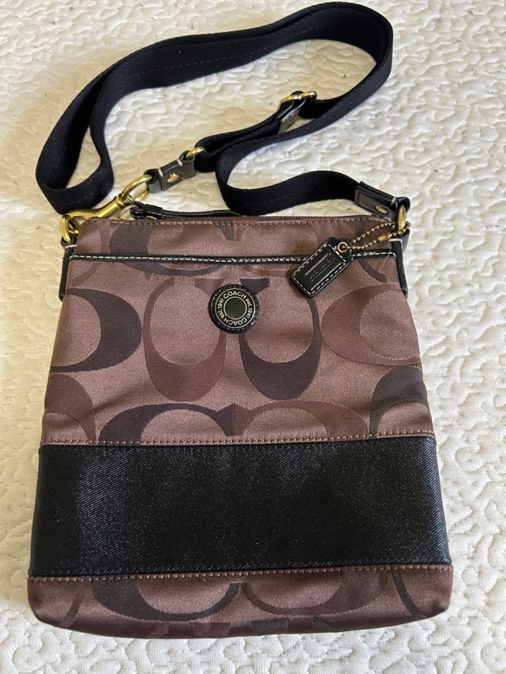 Coach Brown and Black Signature Crossbody
